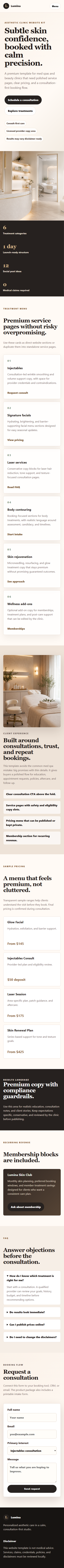 Mobile preview of the aesthetic clinic website template
