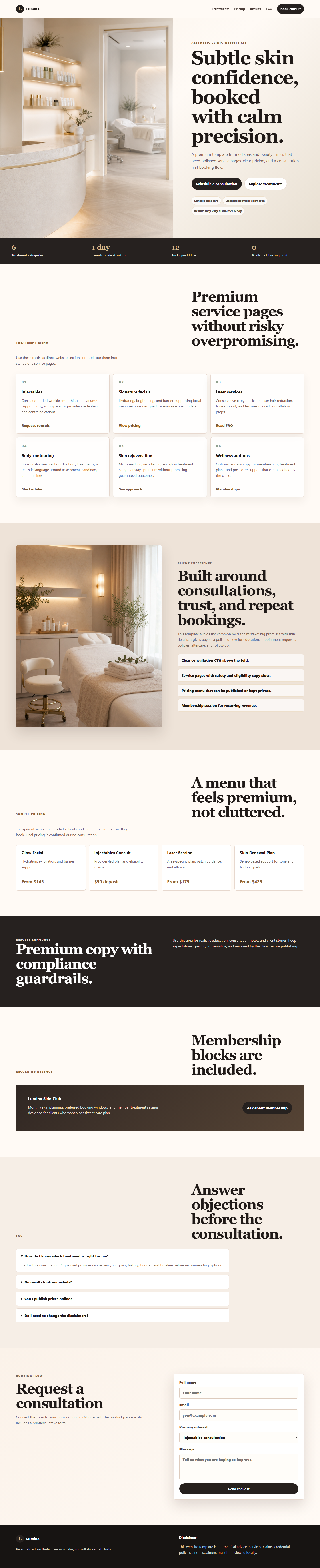 Aesthetic Clinic Launch Kit desktop website preview