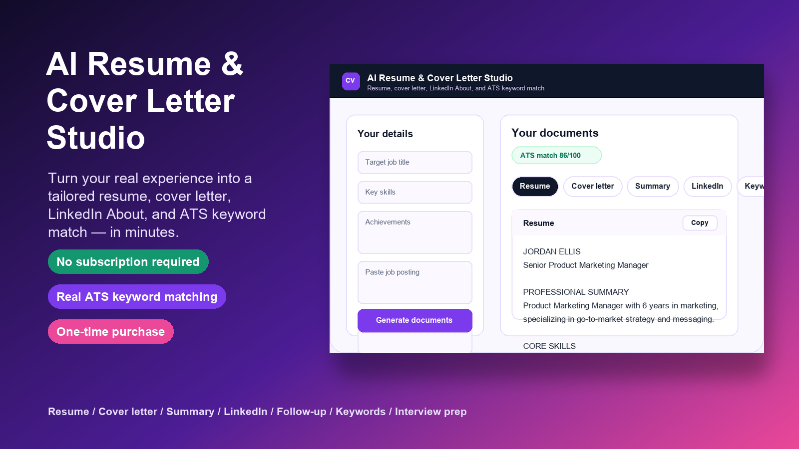 AI Resume & Cover Letter Studio pricing value comparison