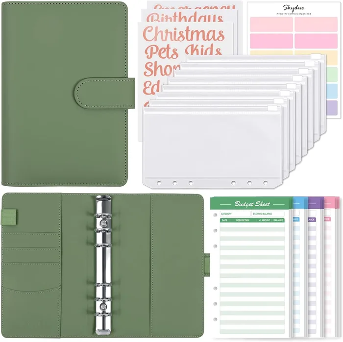 SKYDUE budget binder with zipper cash envelopes and expense sheets