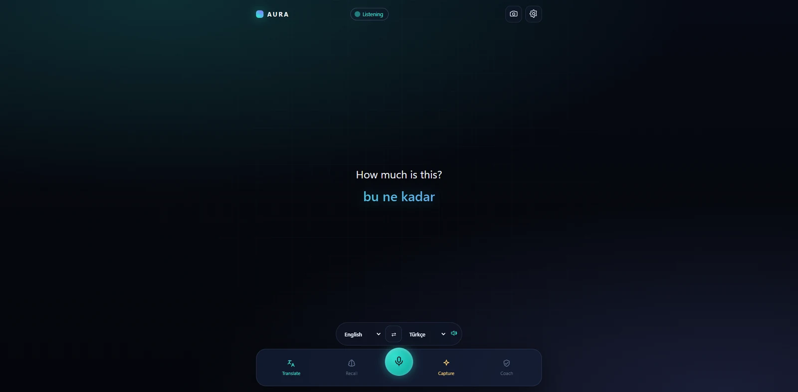 AURA Live Translate screen