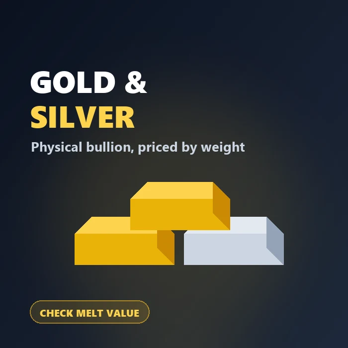 Gold and silver bullion bars and coins