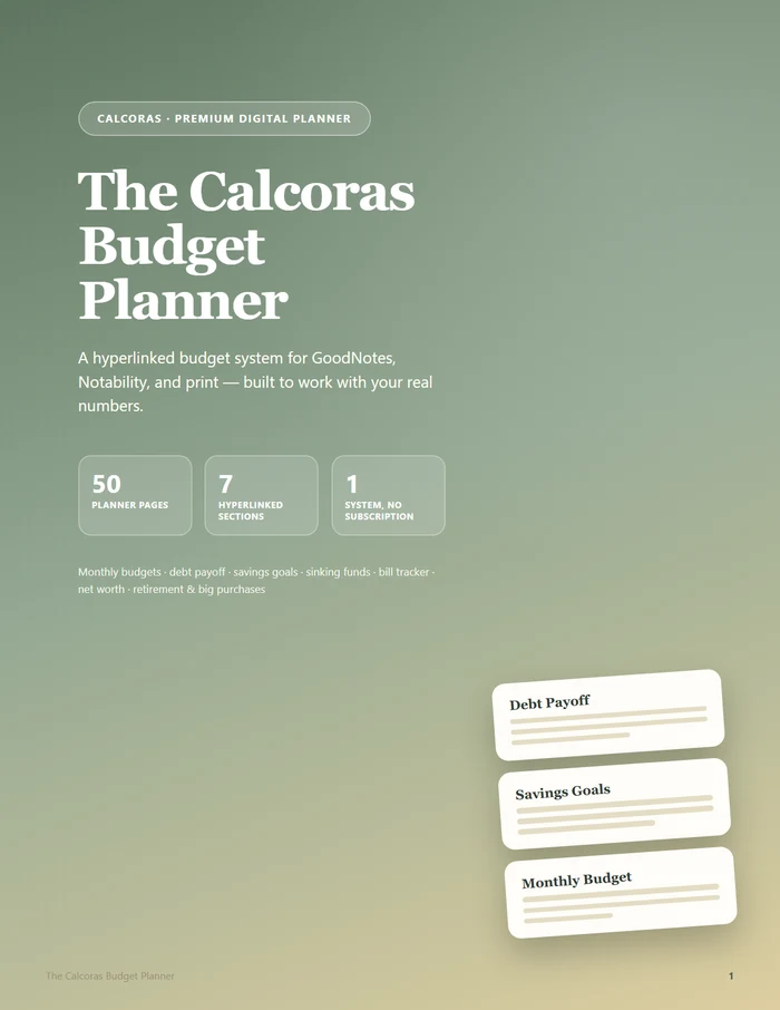 The Calcoras Budget Planner hyperlinked digital planner preview
