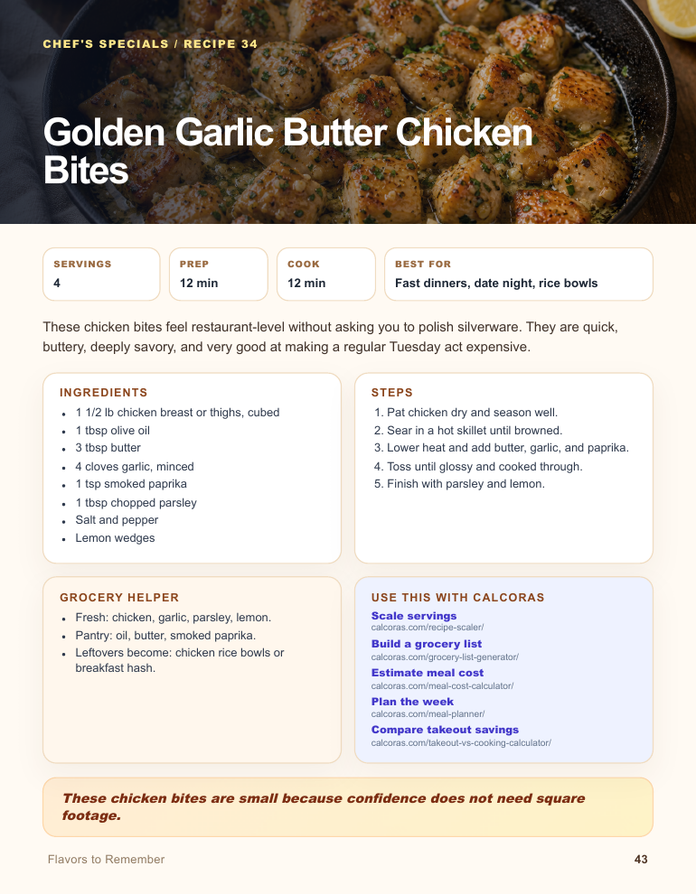 Flavors to Remember chef's special recipe page preview