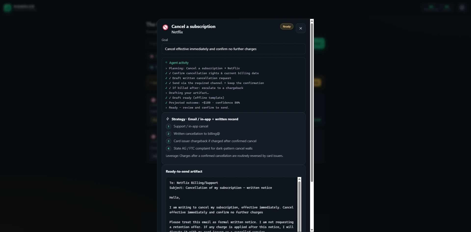 HANDLED The Agent Run screen